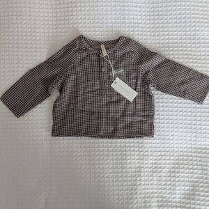 Quincy Mae Brown Checkered Long Sleeve Tee